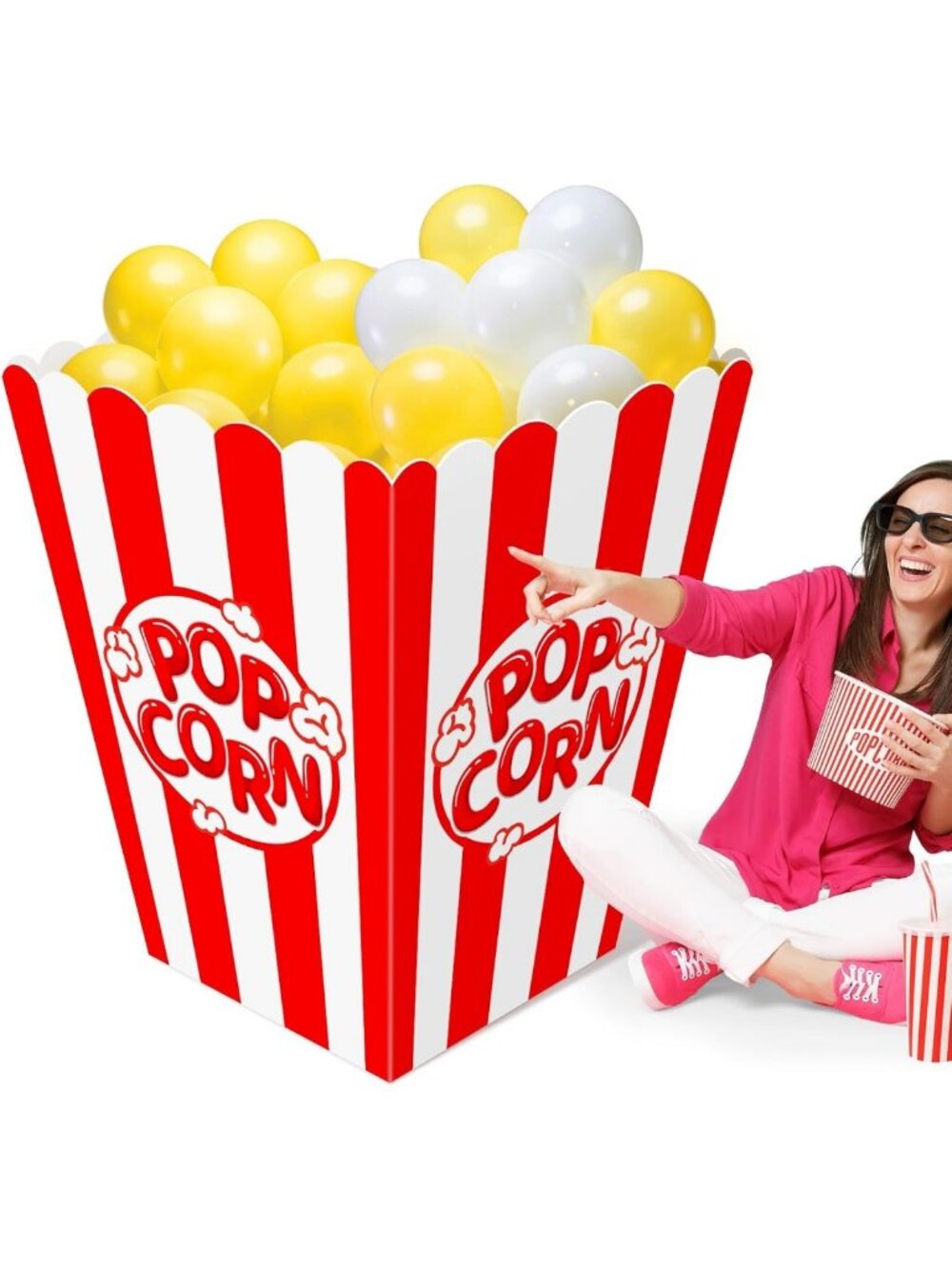 Giant Popcorn Box Prop Circus Theme Party Decor 3D Popcorn Box(1 PC)